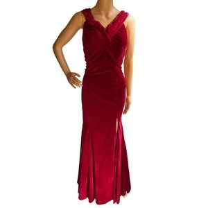 Vintage 90s handmade red velvet Mermaid Evening Gown